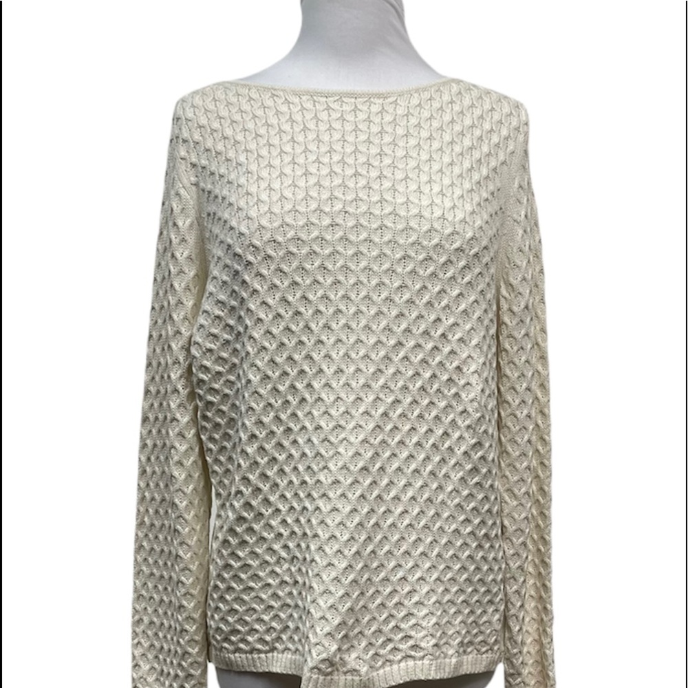 J Crew Women's Pullover Long Sleeve Cream Sweater Size XL 100% Cotton
